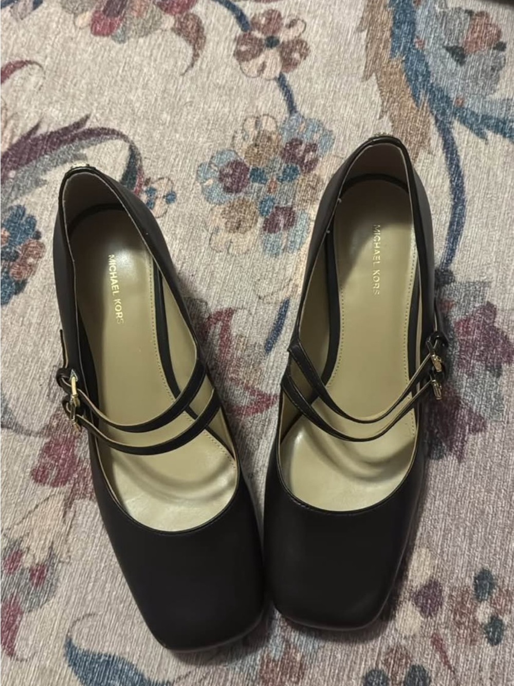 Michael Kors Black Double-Strap Mary Jane Flats